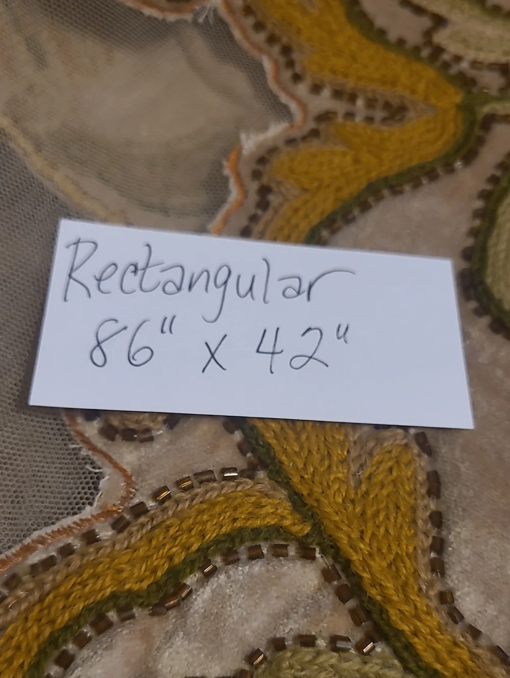 Vintage Rectangular Velvet Embroidered Mesh Glass Beads Tassels Tablecloth 86×42